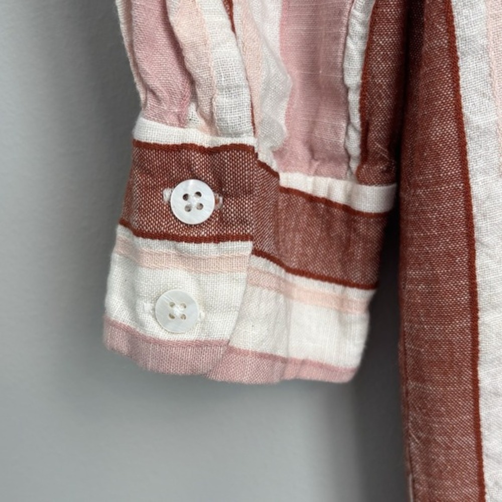 PEARL By Lela Rose Shirt Dress Size S Striped Midi Buttons Linen Neutral Classic - Picture 6 of 11